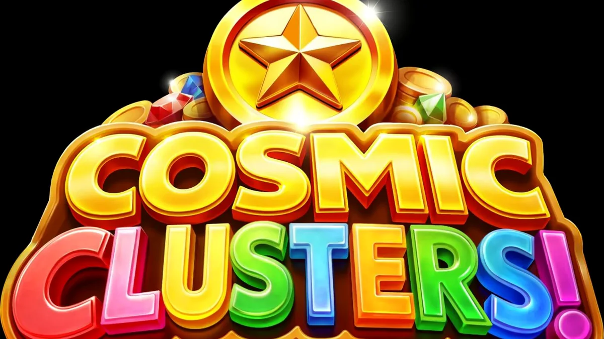 Interface do jogo Cosmic Clusters com tema espacial e neon